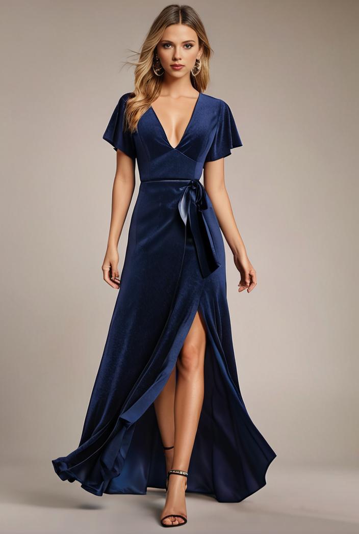 glitter high low front side slit ruffled v neck evening dress 132055