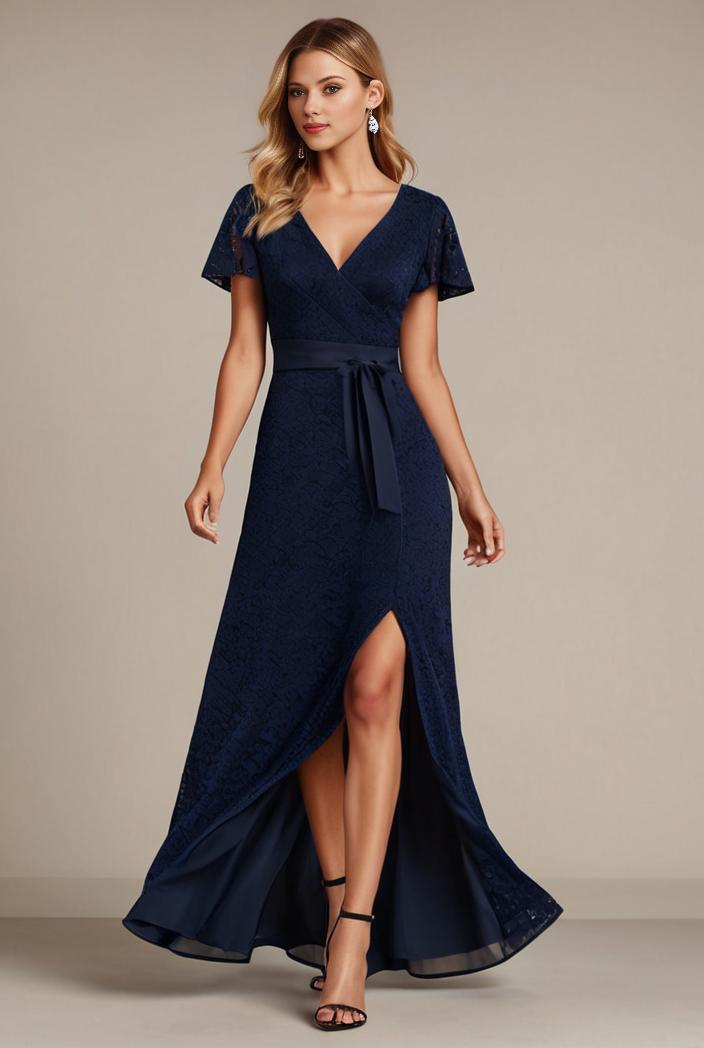 glitter high low front side slit ruffled v neck evening dress 132056