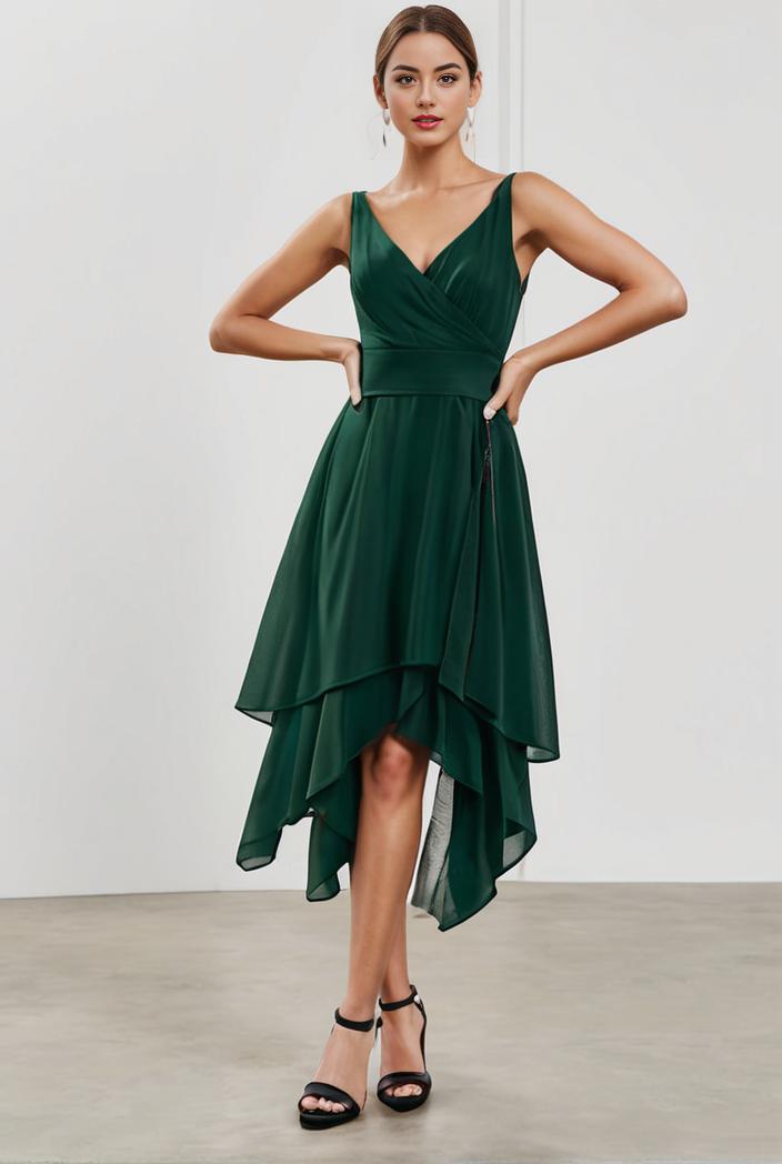 deep v neck lace chiffon bridesmaid dress with asymmetrical hem 137179