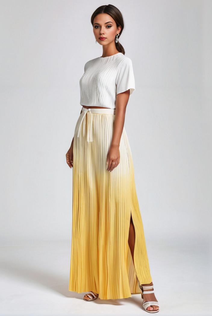 pleated high waist commuting temperament maxi dress 136041