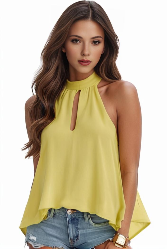 plus size elegant tank top women s plus solid halter neck tie back ruched tank top 140110
