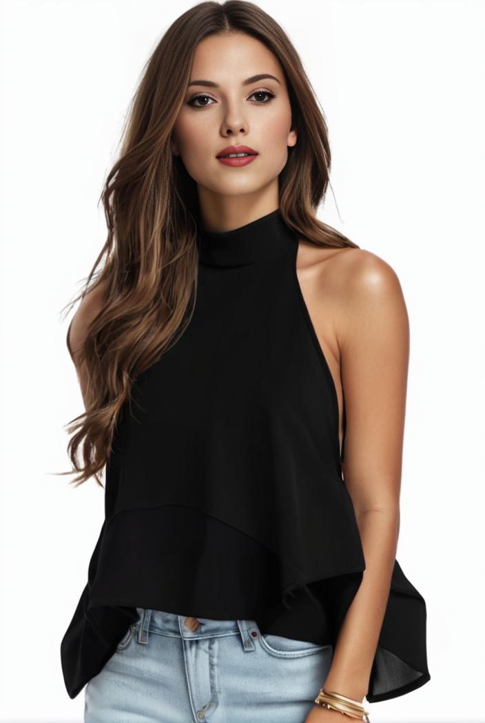 plus size elegant tank top women s plus solid halter neck tie back ruched tank top 140116