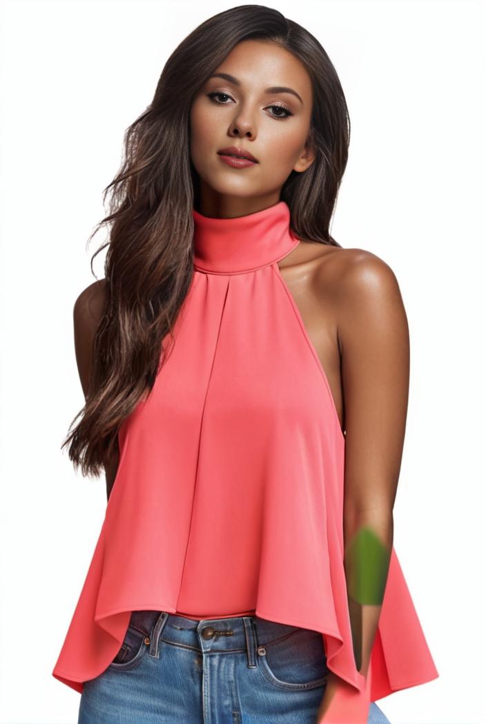 plus size elegant tank top women s plus solid halter neck tie back ruched tank top 140122