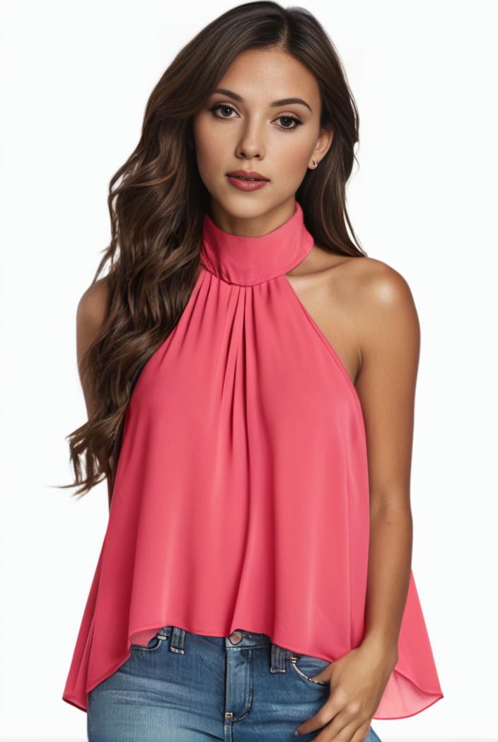 plus size elegant tank top women s plus solid halter neck tie back ruched tank top 140124