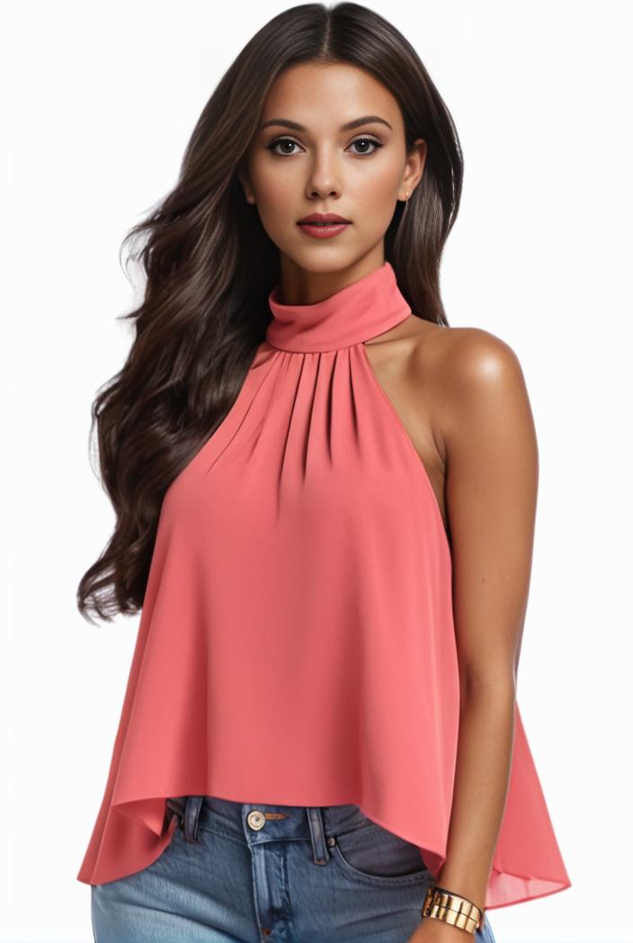 plus size elegant tank top women s plus solid halter neck tie back ruched tank top 140125