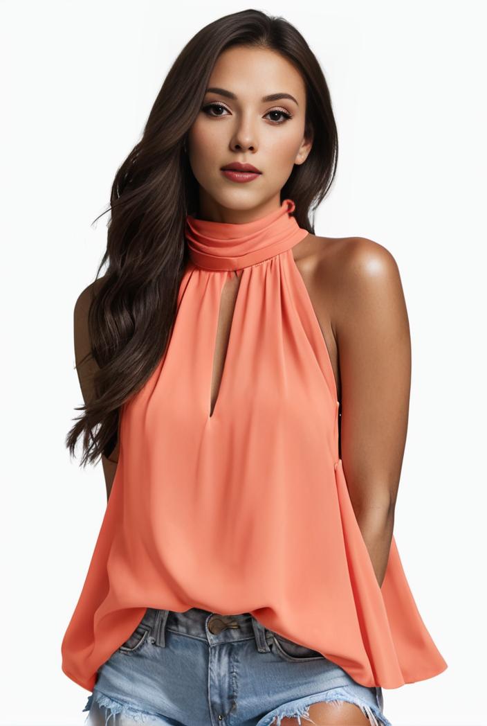 plus size elegant tank top women s plus solid halter neck tie back ruched tank top 140129