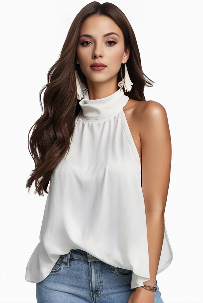 plus size elegant tank top women s plus solid halter neck tie back ruched tank top 140137