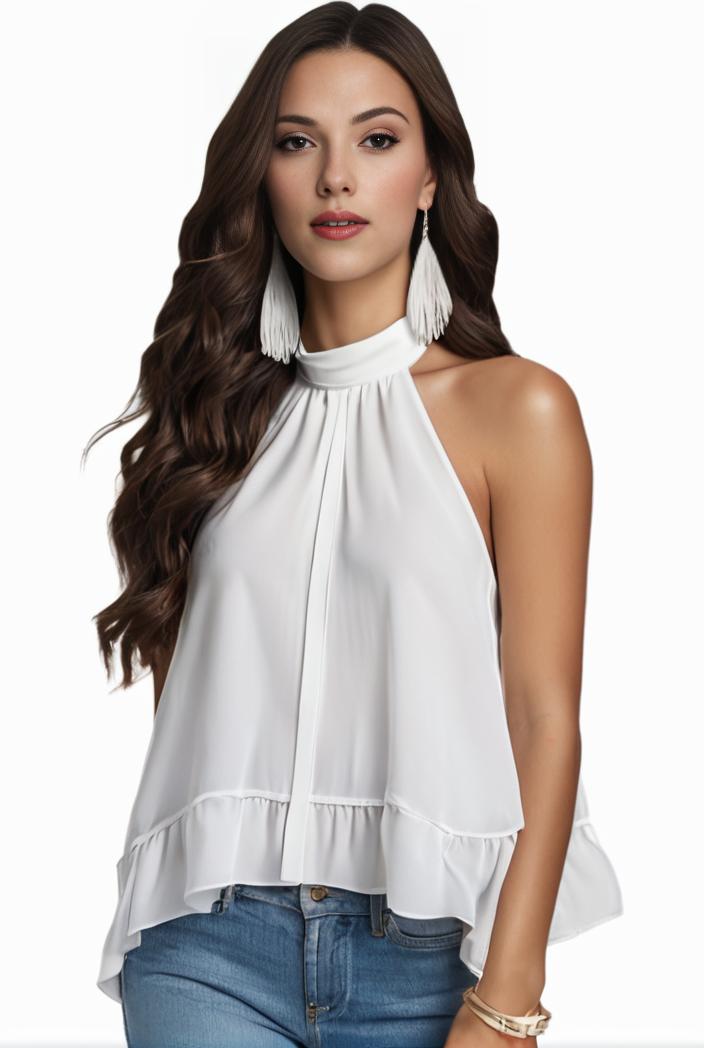 plus size elegant tank top women s plus solid halter neck tie back ruched tank top 140140