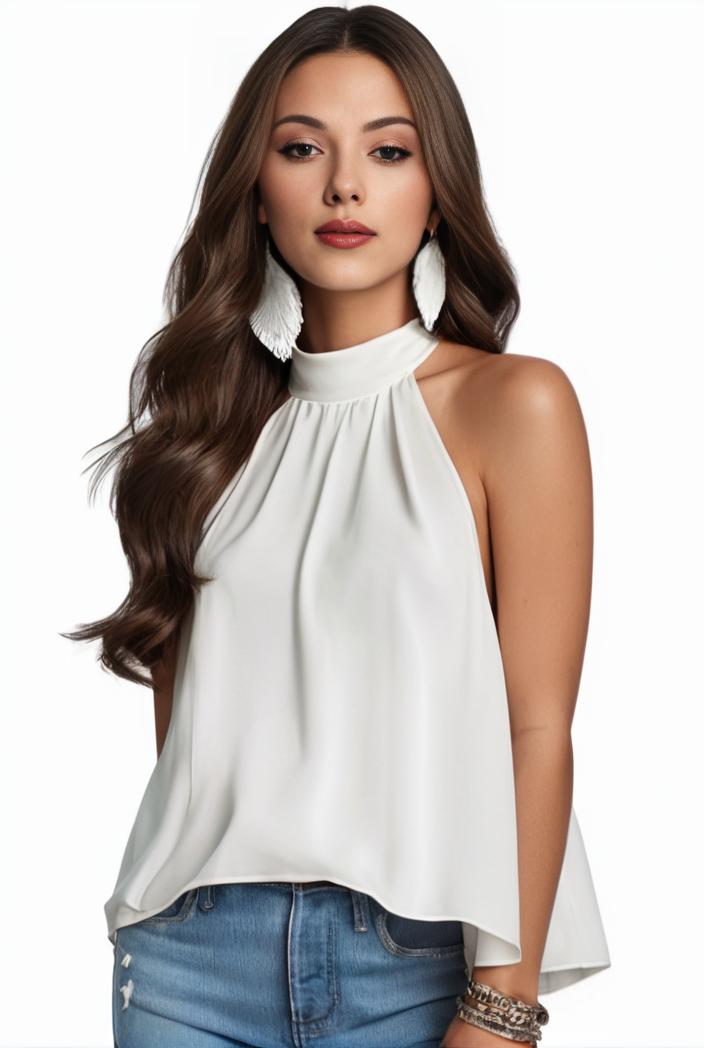 plus size elegant tank top women s plus solid halter neck tie back ruched tank top 140143
