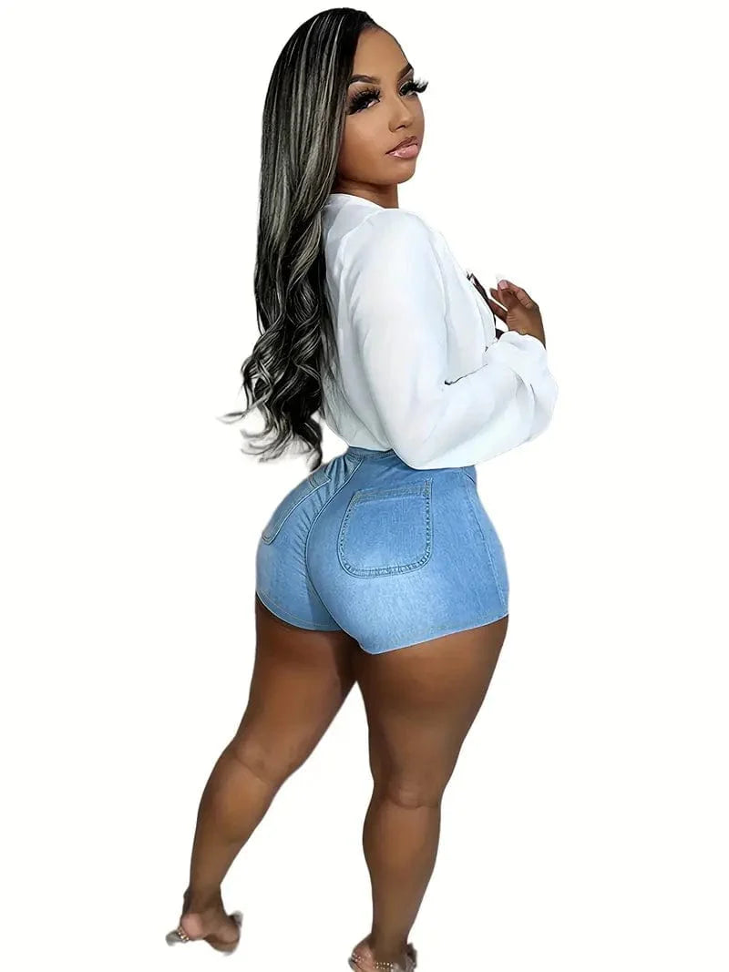 Flattering High-Waist Stretchy Denim Shorts for Effortless Spring/Summer Style