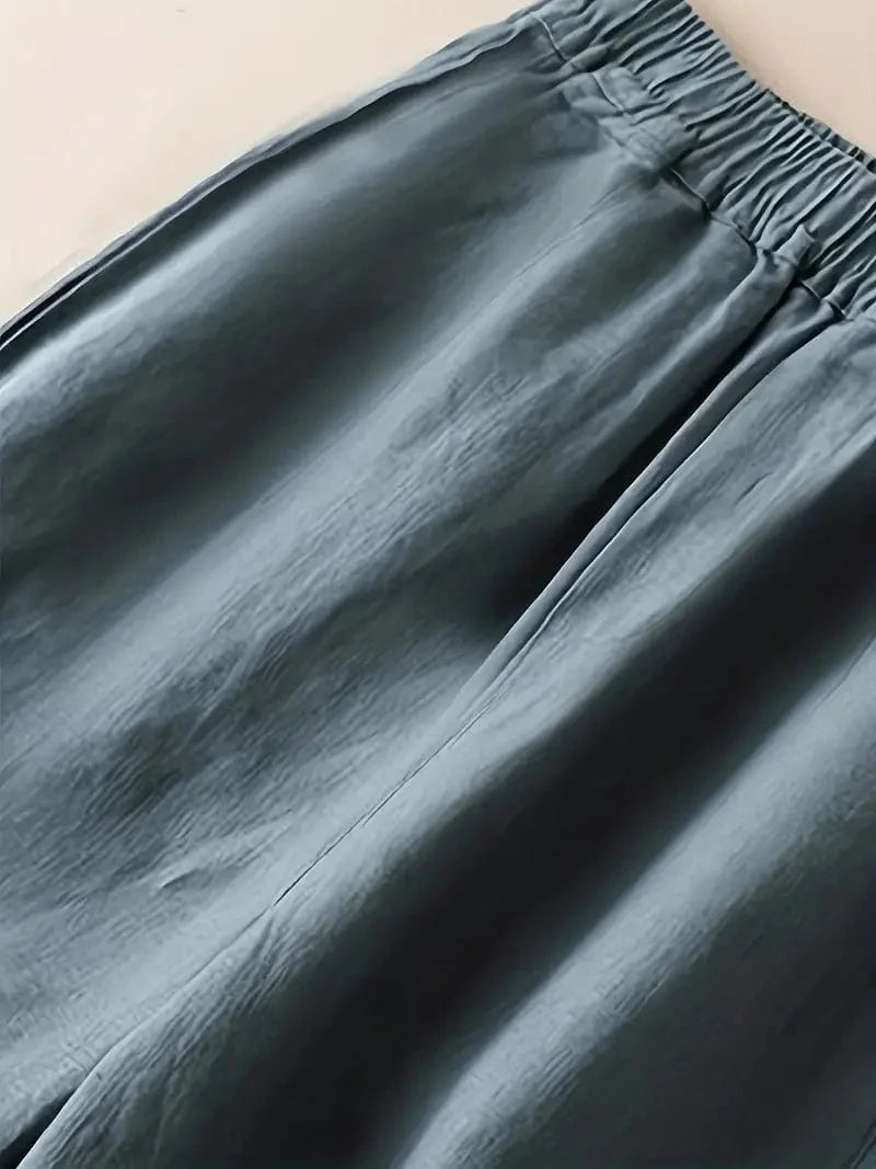 Relaxed Fit Wide-Leg Trousers with Stretchy Waistband for Spring & Summer, Women's Apparel