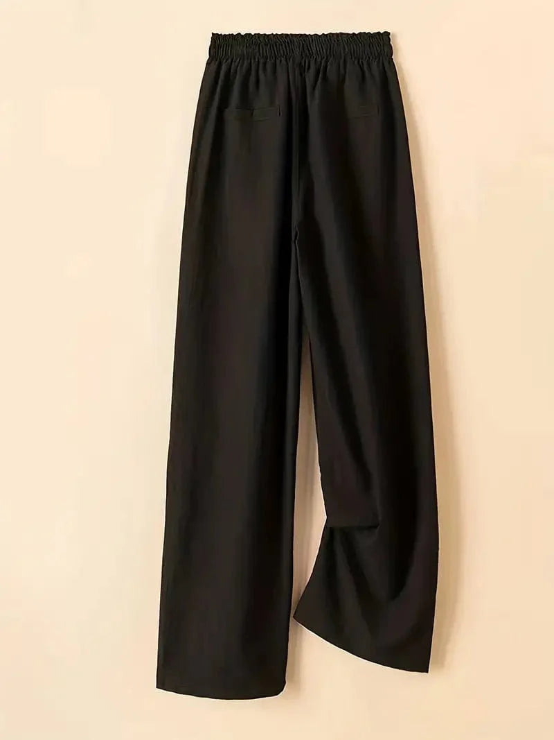 Wide Leg Drawstring Pants, Relaxed Fit Trousers Ideal for Spring & Summer, Women's Apparel