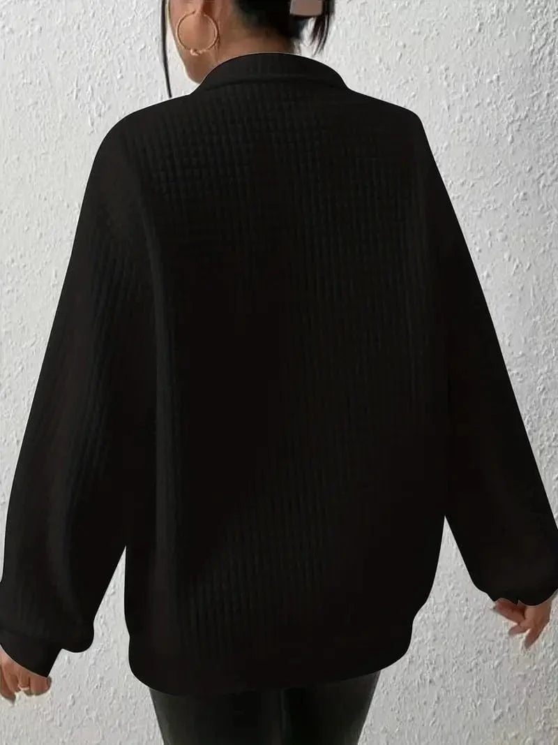 Waffle Grid Quarter Zip Pullover - Stylish Women's Fall & Winter Sweatshirt