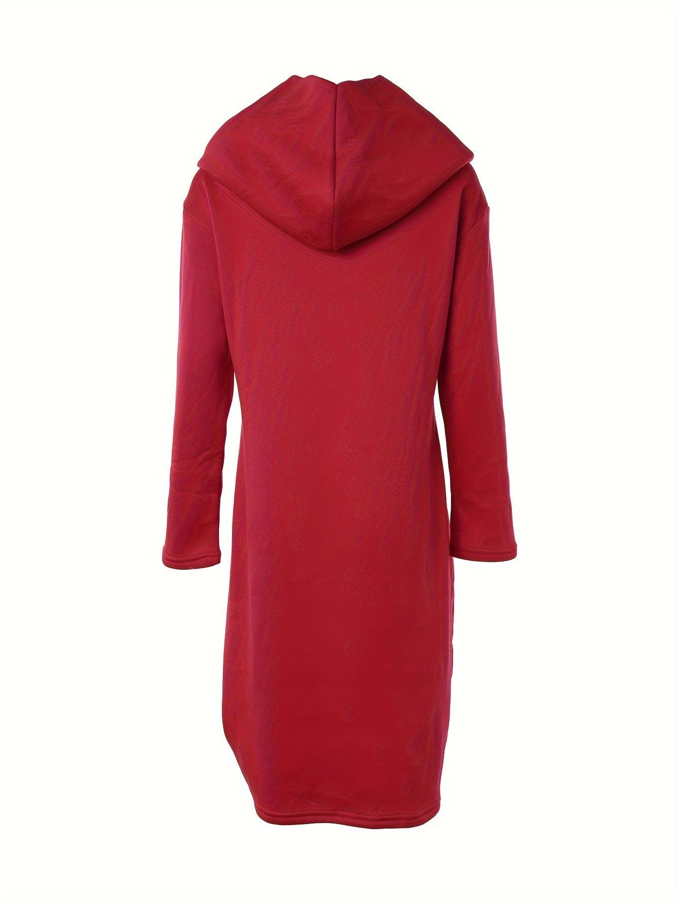 Solid Stylish Kangaroo Pocket Hooded Sweatshirt Midi Dress