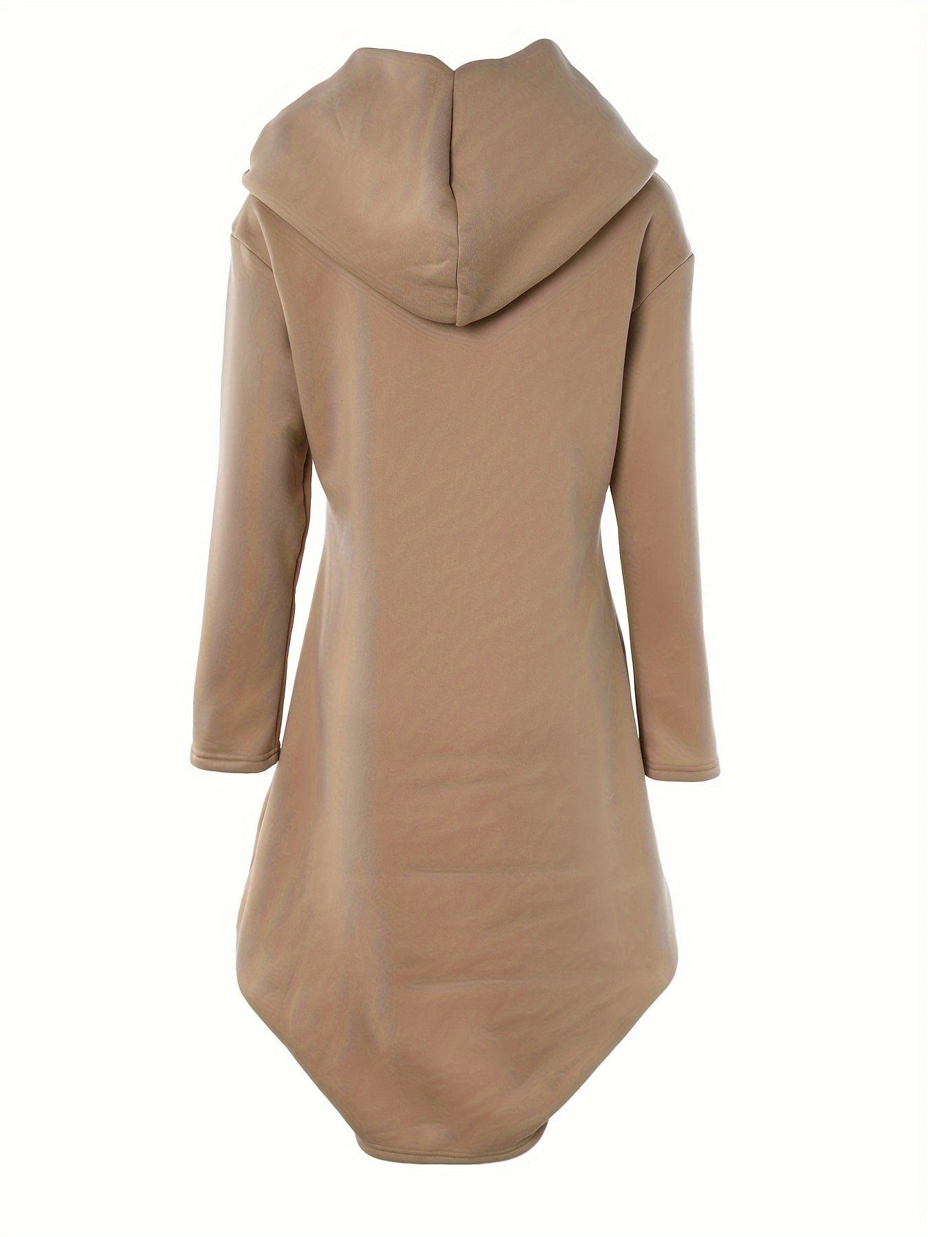Solid Stylish Kangaroo Pocket Hooded Sweatshirt Midi Dress