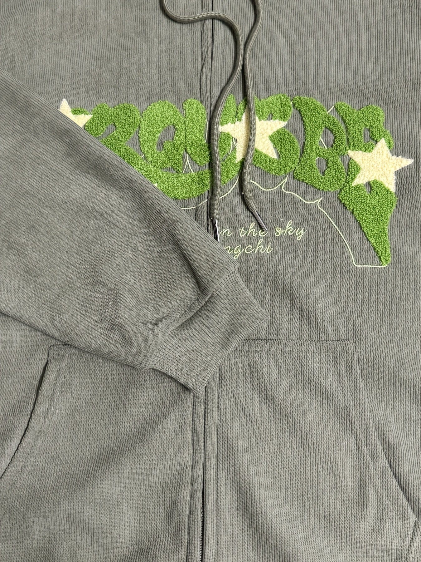 Stylish Zip Up Drawstring Letter Print Slant Pockets Hoodie