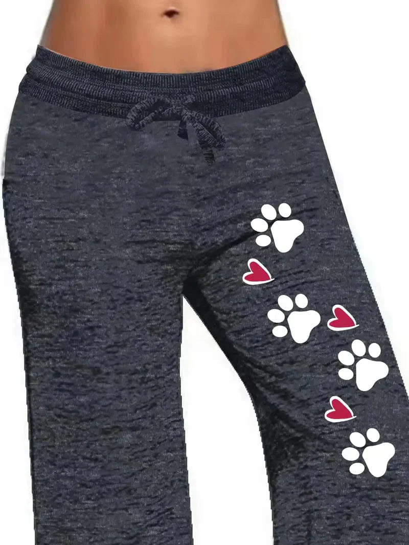 Paw Print Drawstring Loose Pants, Comfy Women's Trousers