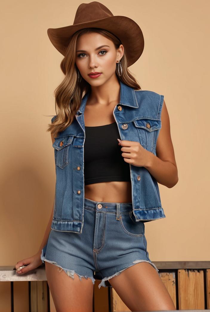 washed denim sleeveless vest with distressed ripped lapel women s denim jacket collection 138048