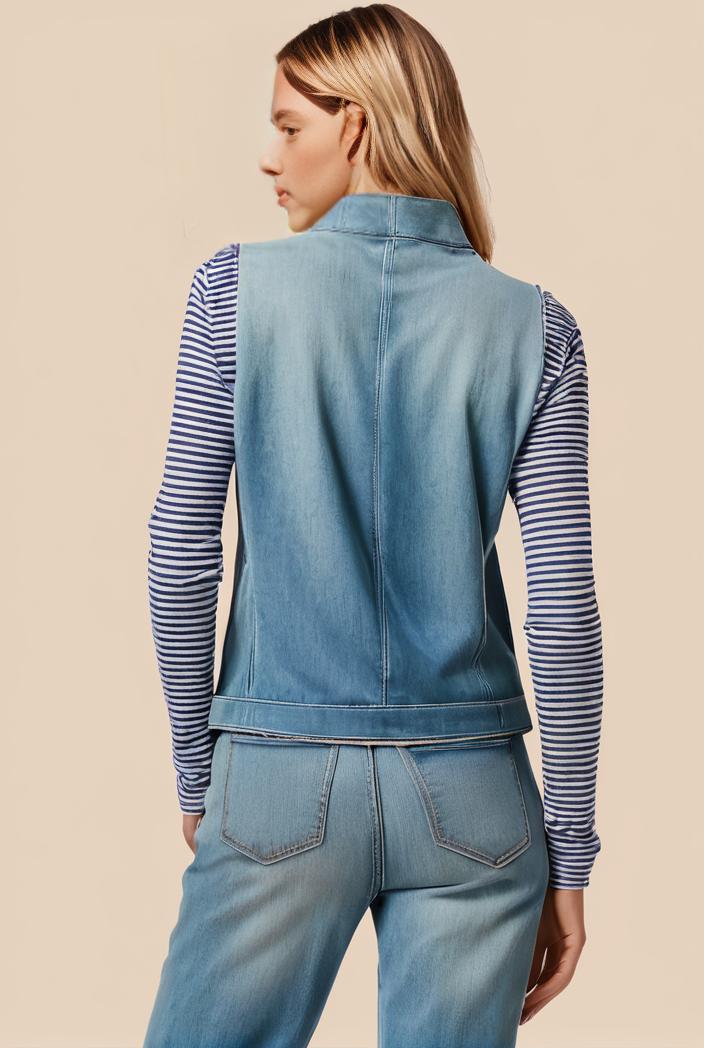 washed denim sleeveless vest with distressed ripped lapel women s denim jacket collection 138050