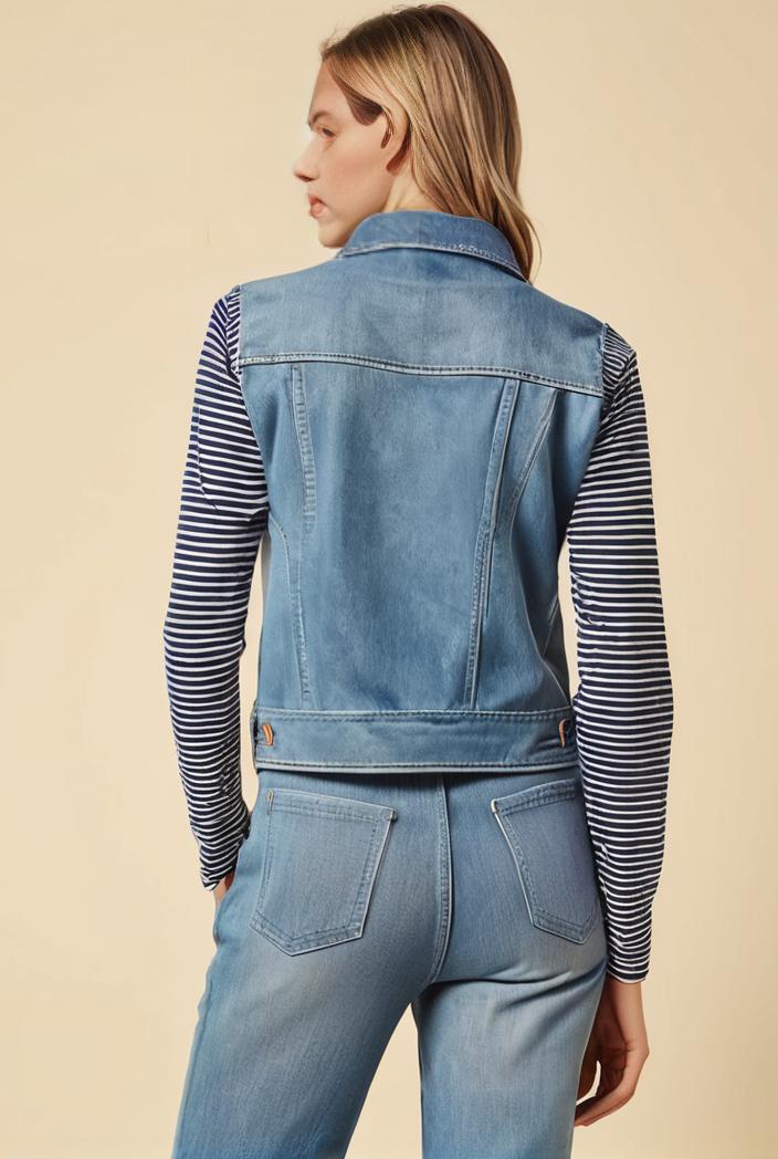 washed denim sleeveless vest with distressed ripped lapel women s denim jacket collection 138051