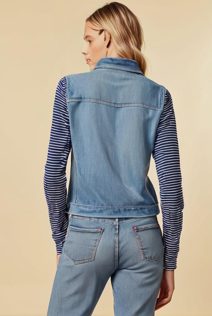 washed denim sleeveless vest with distressed ripped lapel women s denim jacket collection 138052