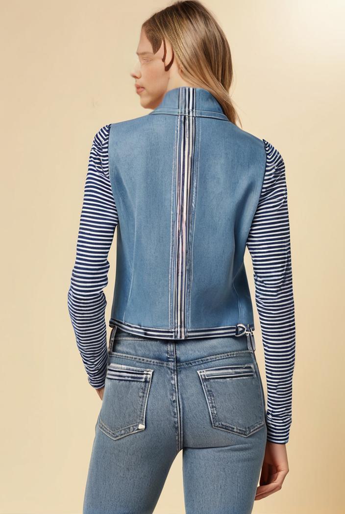 washed denim sleeveless vest with distressed ripped lapel women s denim jacket collection 138054