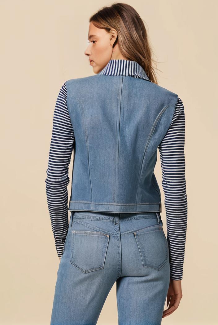 washed denim sleeveless vest with distressed ripped lapel women s denim jacket collection 138057