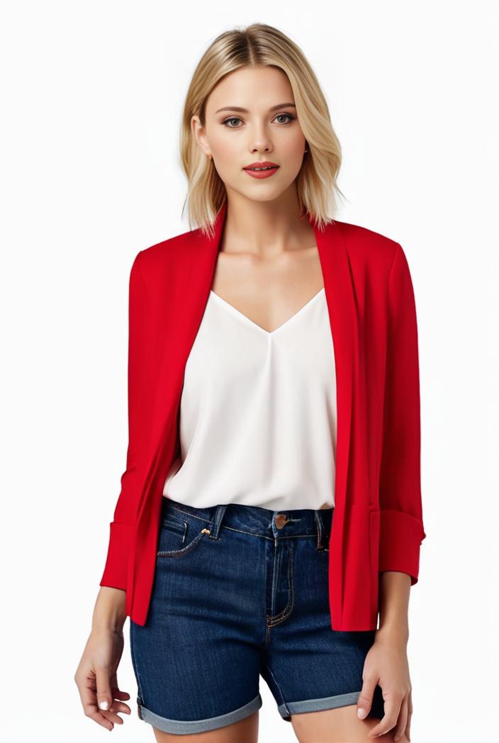 women s solid open front blazer with long sleeves for office wear 139348