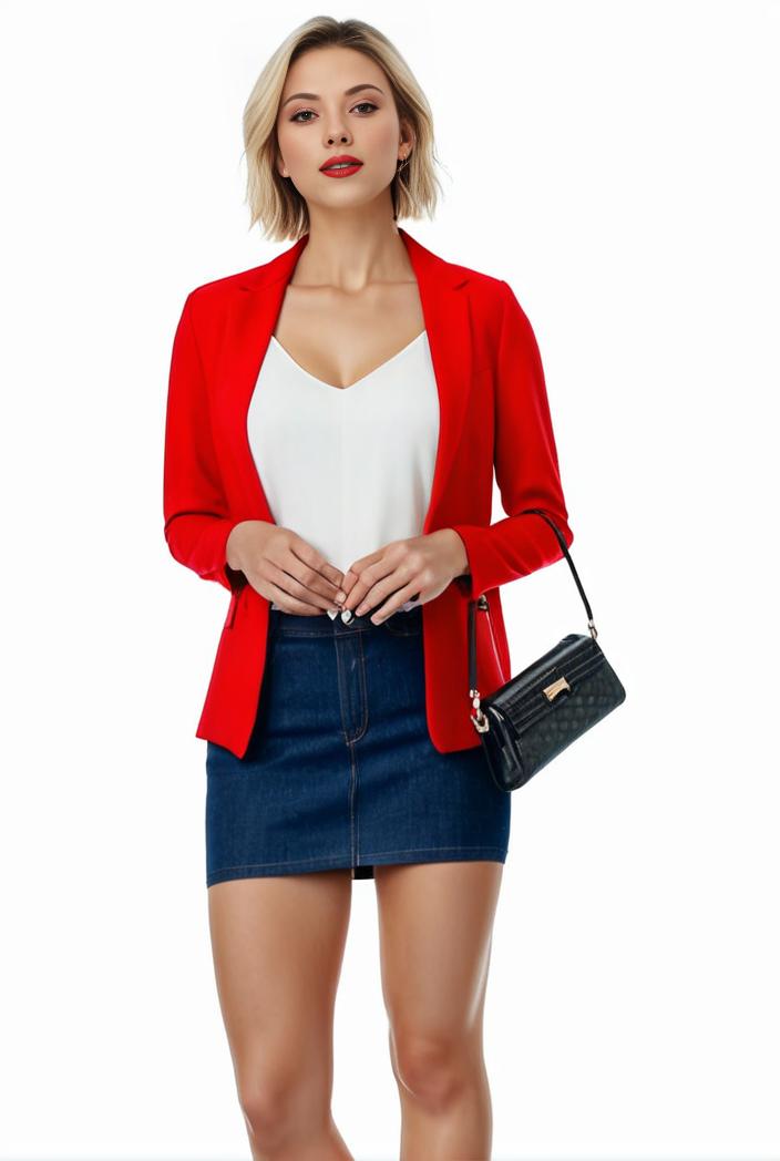 women s solid open front blazer with long sleeves for office wear 139362