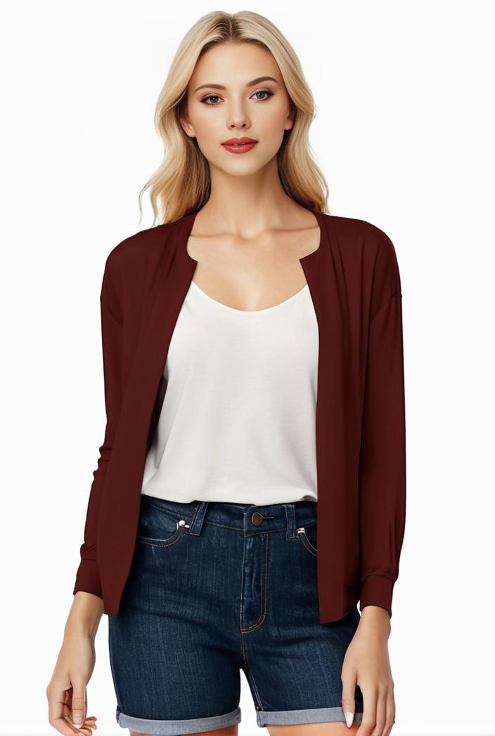 women s solid open front blazer with long sleeves for office wear 139374