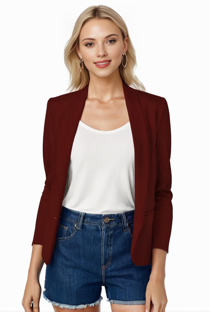 women s solid open front blazer with long sleeves for office wear 139375