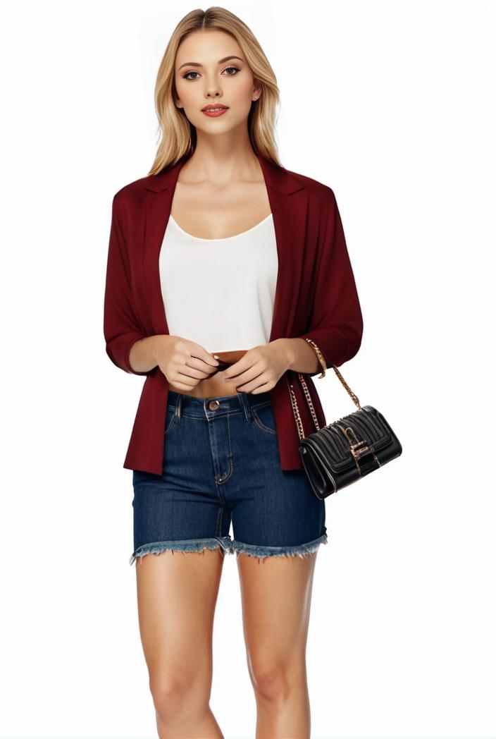 women s solid open front blazer with long sleeves for office wear 139411