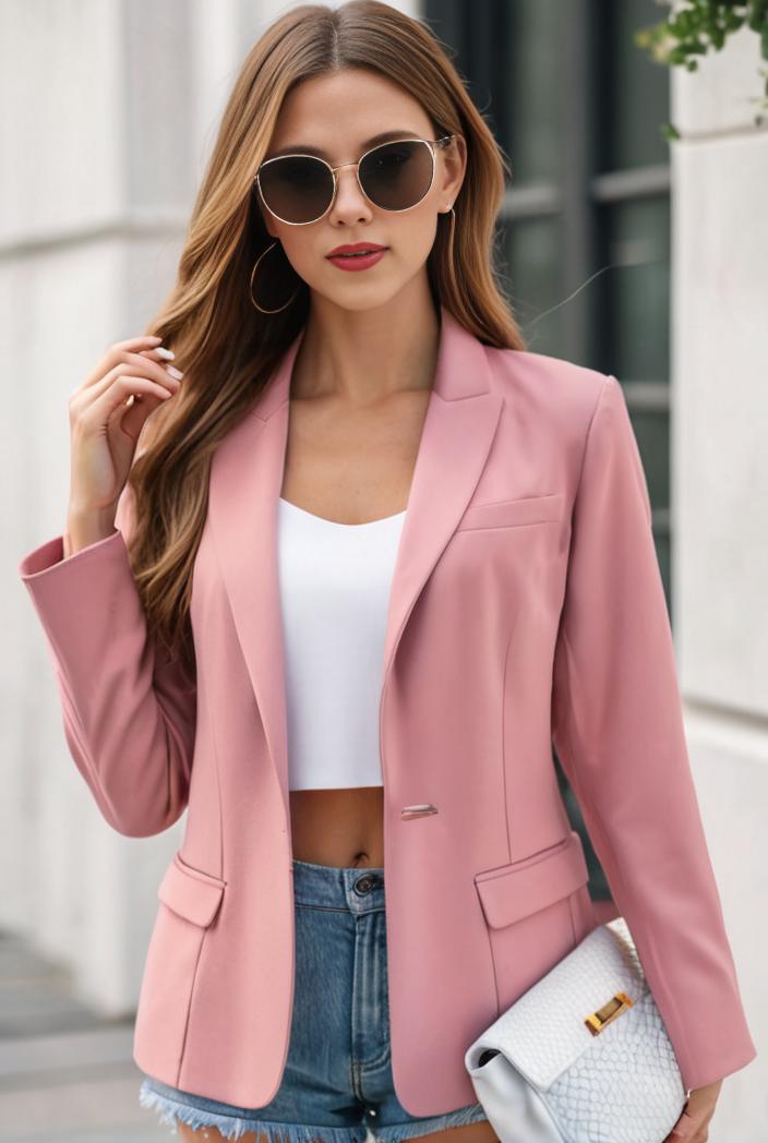 chic open front blazer with stylish pockets for women 145351