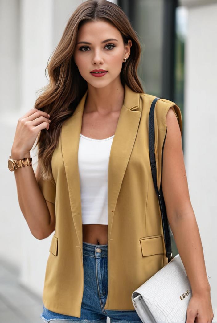 chic open front blazer with stylish pockets for women 145357