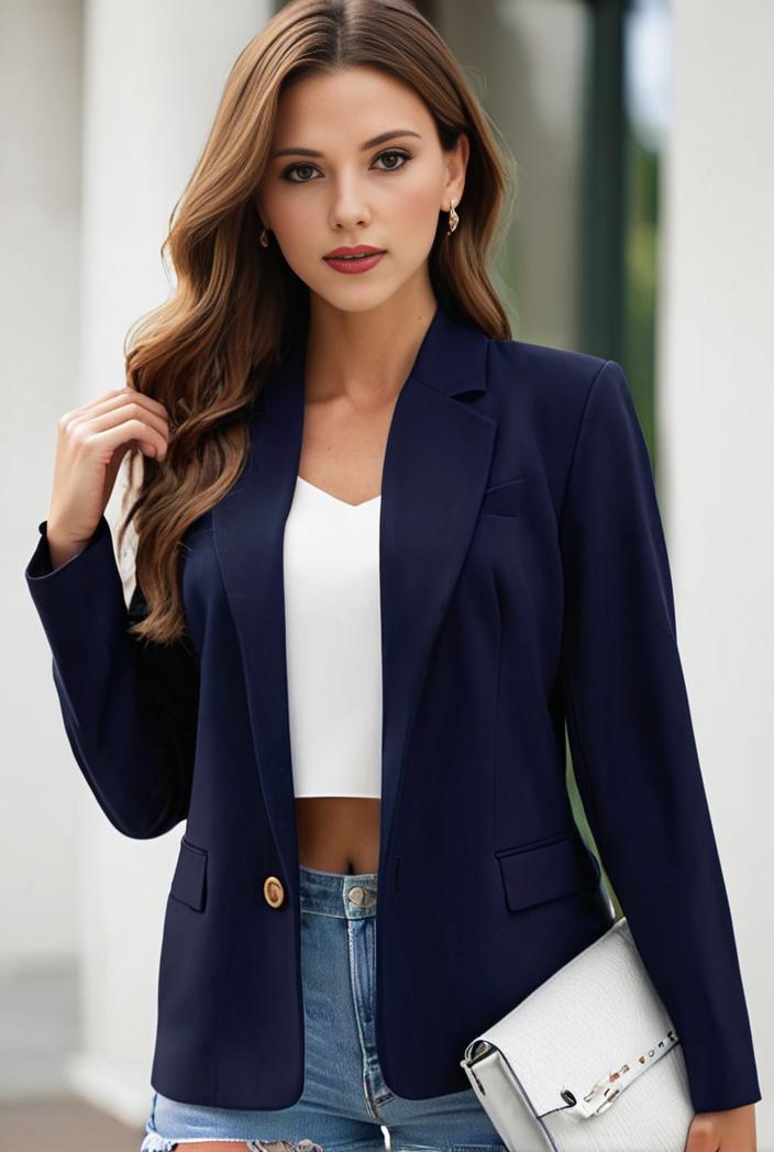 chic open front blazer with stylish pockets for women 145381