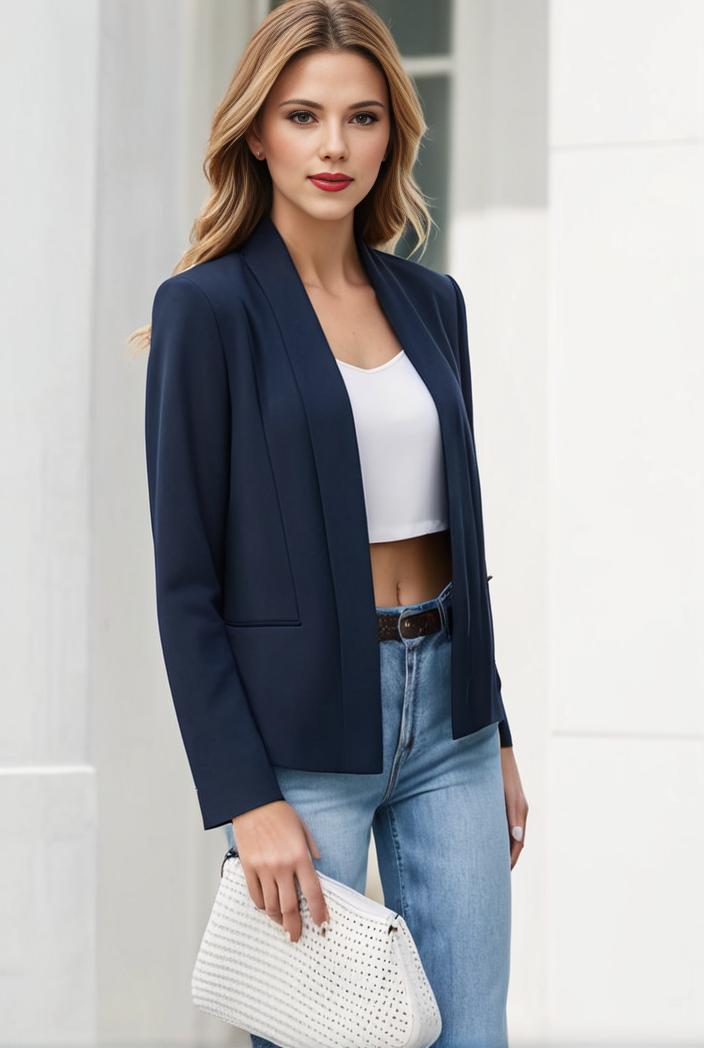 chic open front blazer with stylish pockets for women 145403