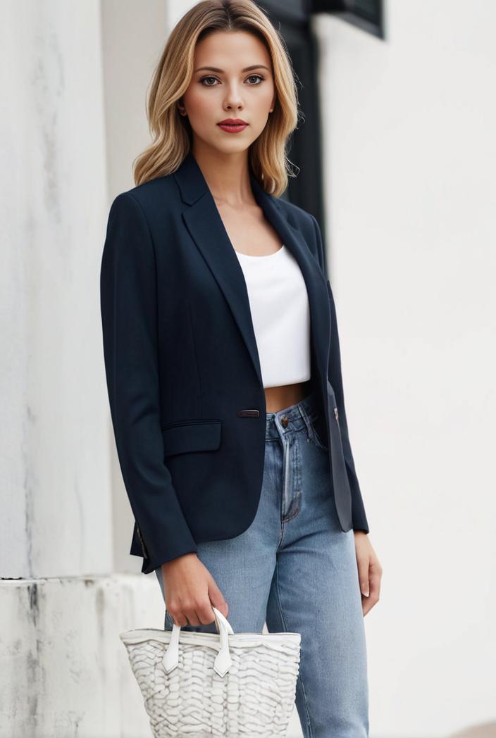 chic open front blazer with stylish pockets for women 145409