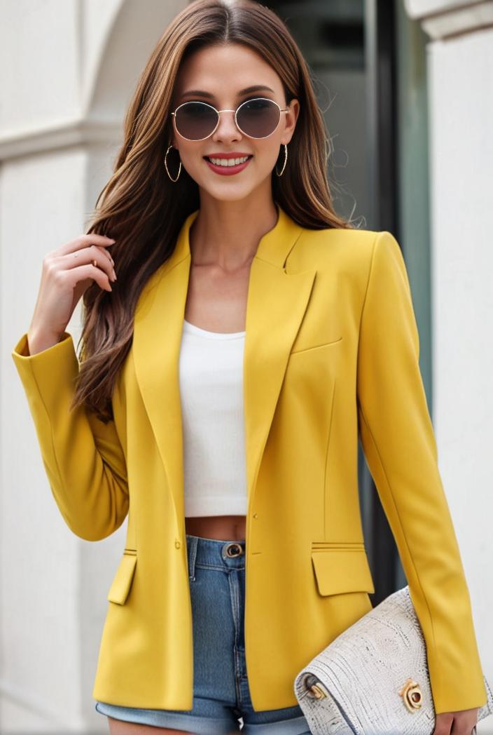 chic open front blazer with stylish pockets for women 145410