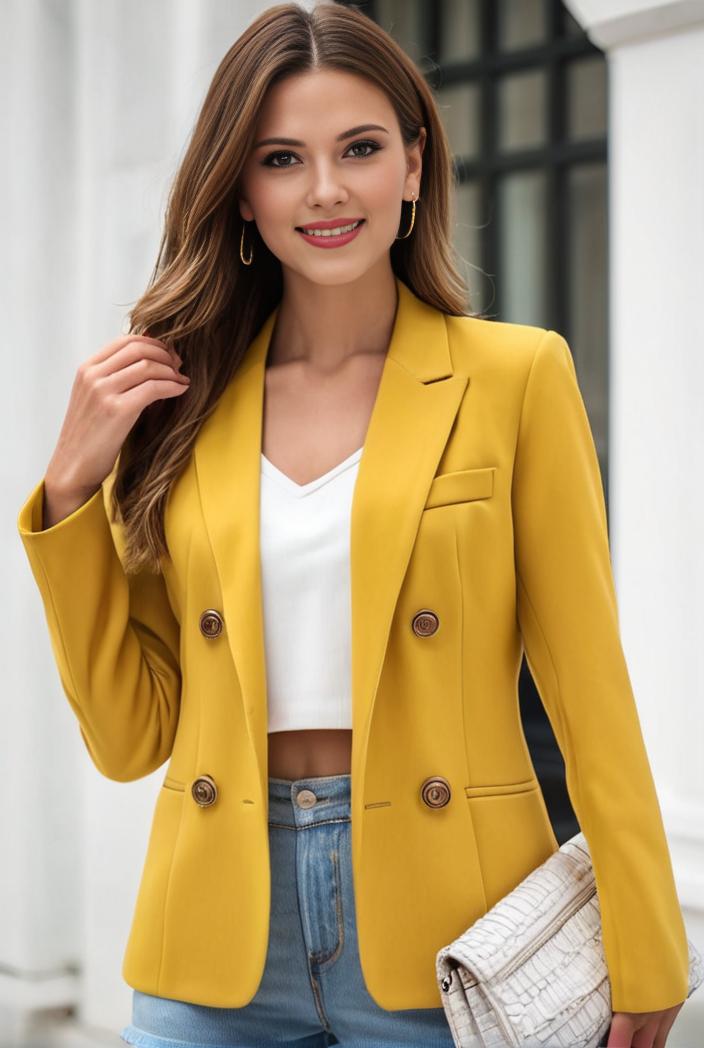 chic open front blazer with stylish pockets for women 145411
