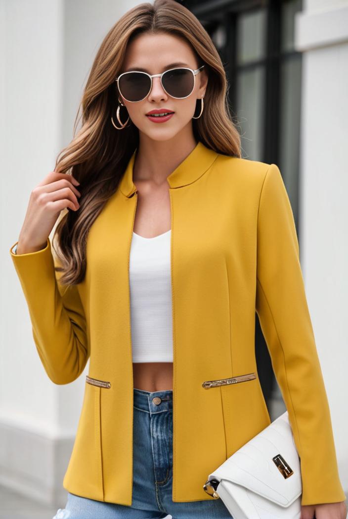 chic open front blazer with stylish pockets for women 145414