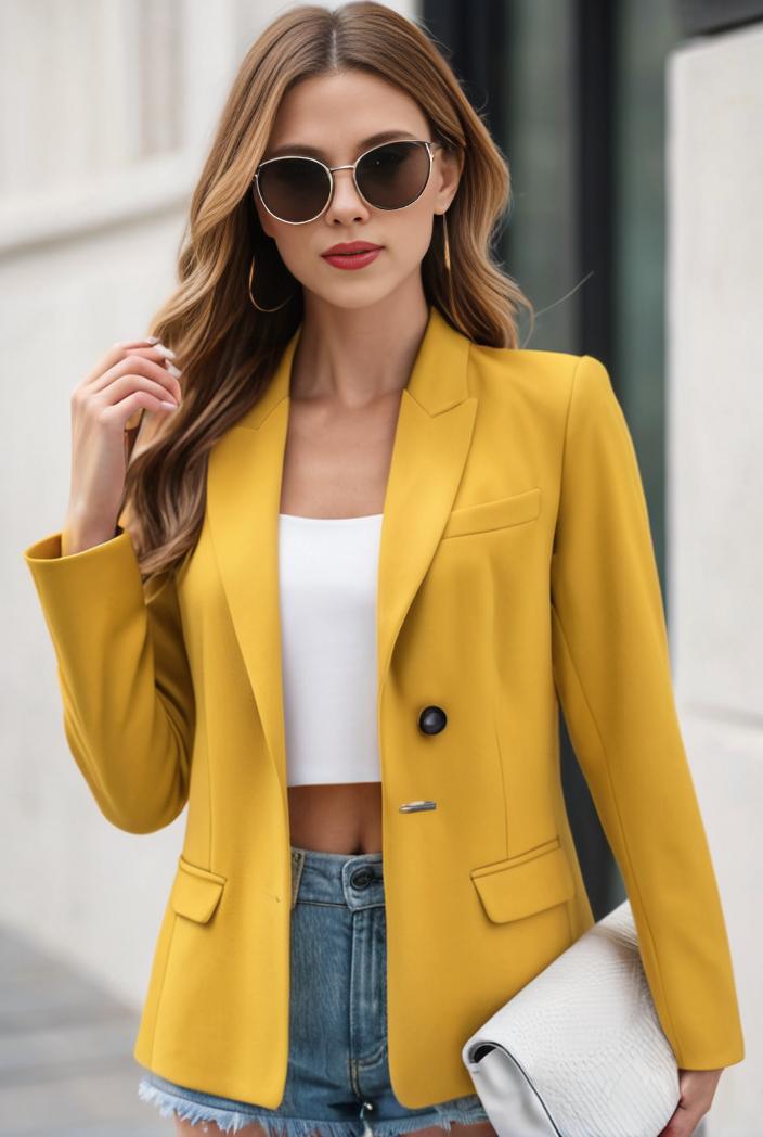 chic open front blazer with stylish pockets for women 145415