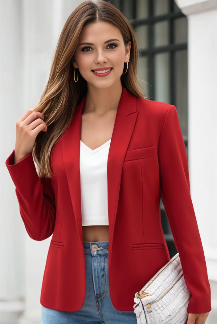 chic open front blazer with stylish pockets for women 145419