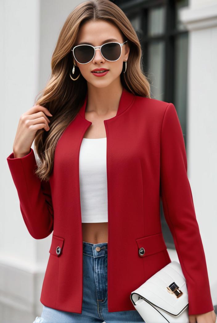chic open front blazer with stylish pockets for women 145422