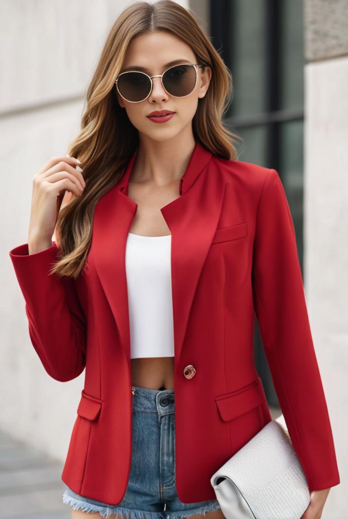 chic open front blazer with stylish pockets for women 145423