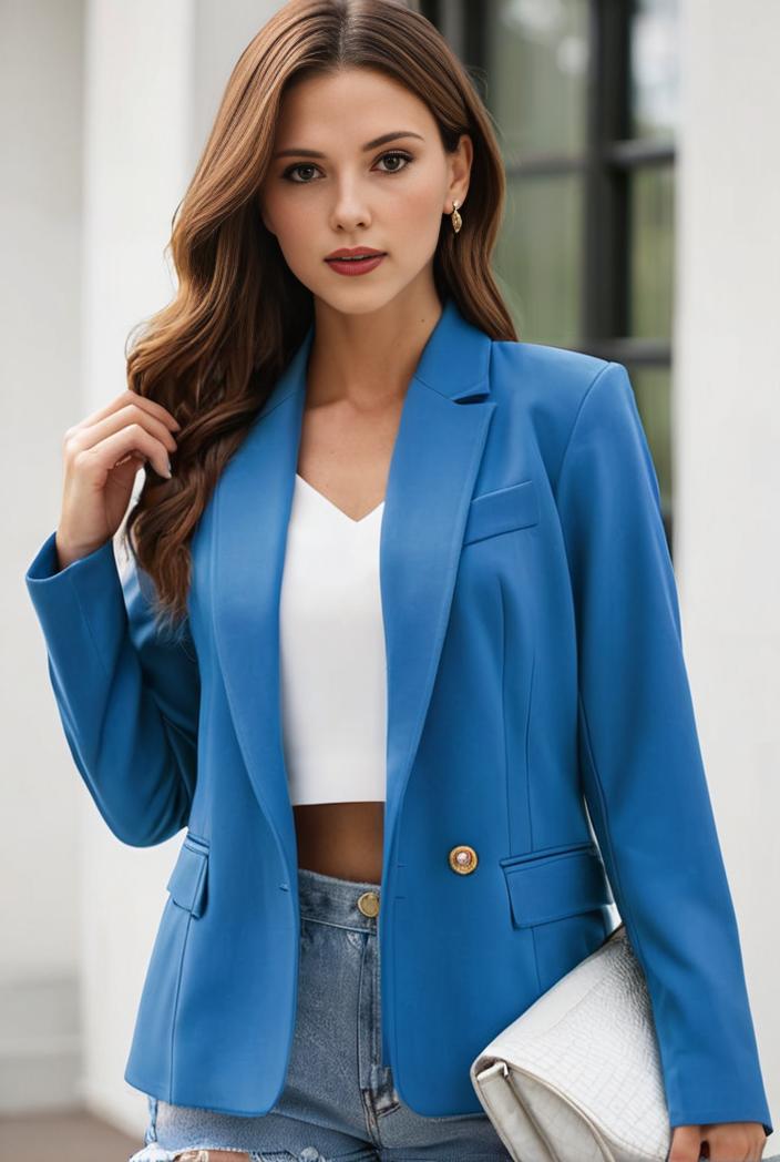 chic open front blazer with stylish pockets for women 145429