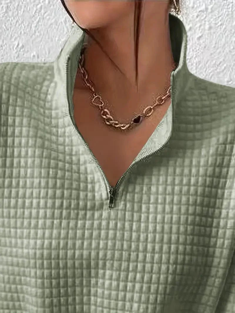 Waffle Grid Quarter Zip Pullover - Stylish Women's Fall & Winter Sweatshirt