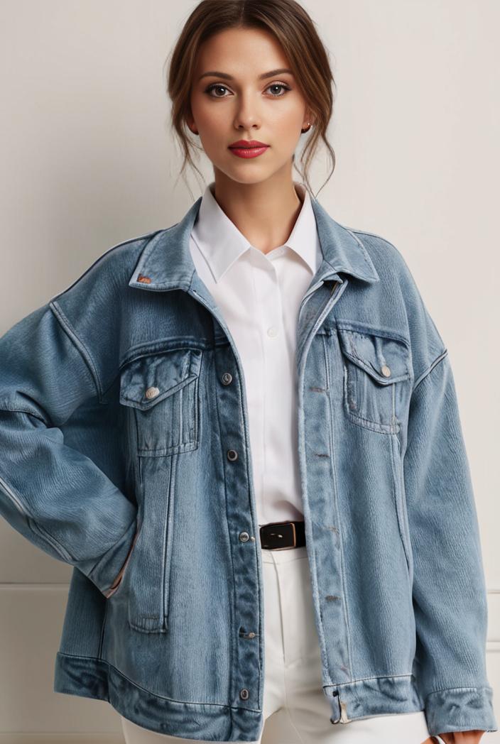 denim coat with flap pockets and lapel casual women s jacket in blue 149049