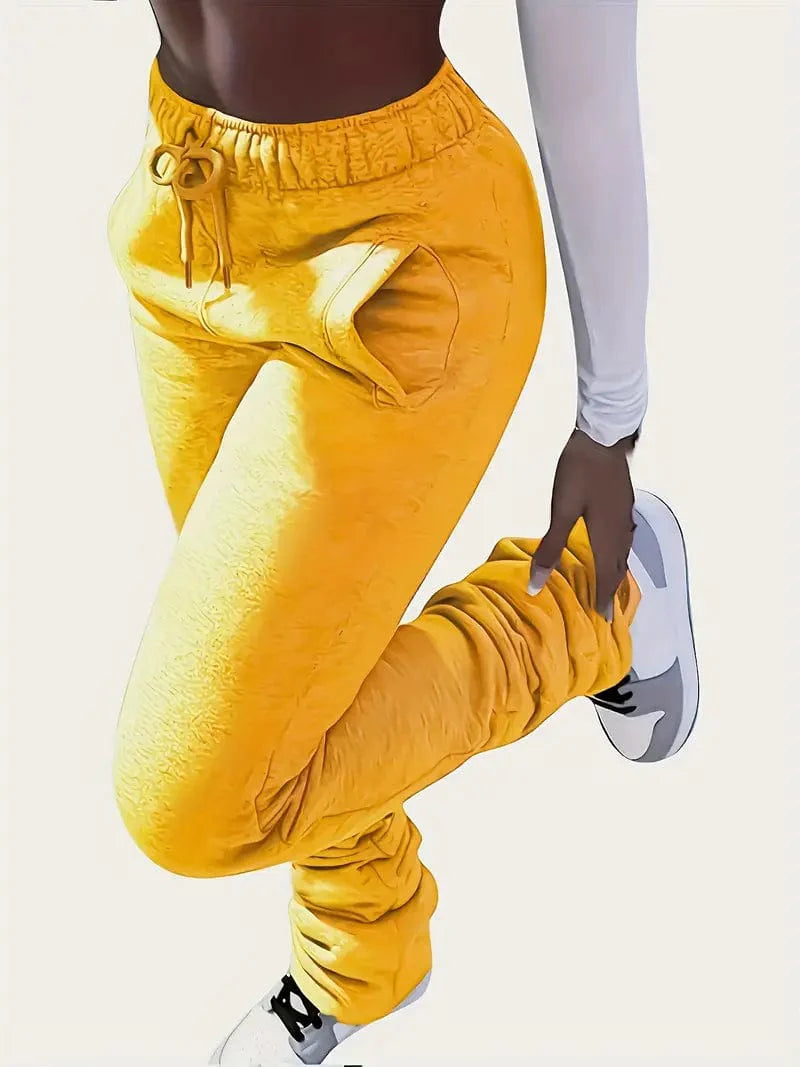 Long Drawstring Pants with Dual Pockets for Women's Fall & Winter Wear