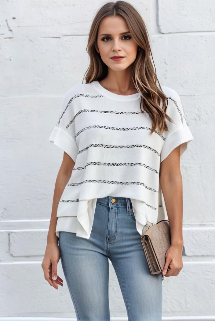 v neck thin loose plaid short sleeved blouse 106903