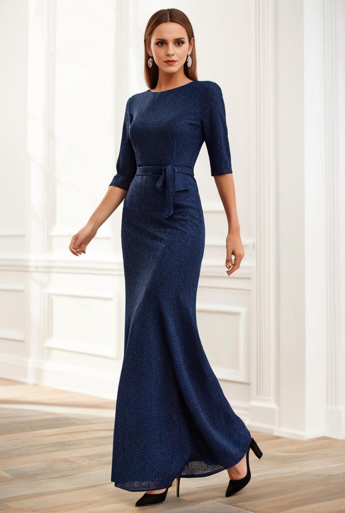 3 4 sleeve bodycon plunging back sequin evening dress 110429